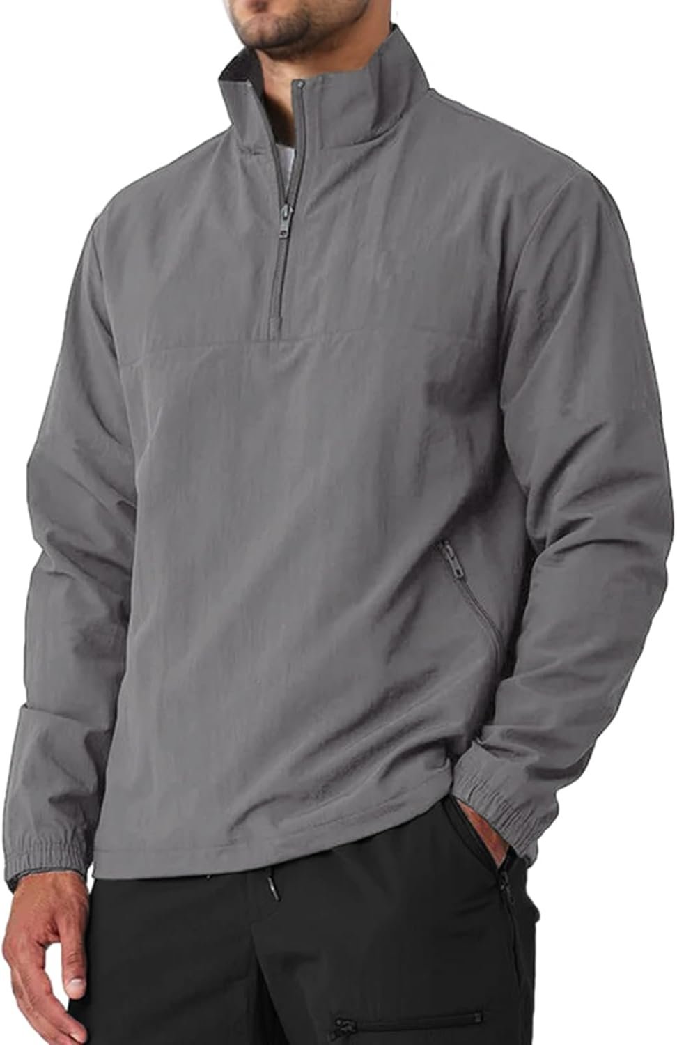 615uvh6sM3L._AC_SL1500_.jpg Men's Casual Quarter Zip Pullover Golf Windbreakers Athletic Lightweight Jacket Hiking Running Sweatshirt with Pockets - Image 1