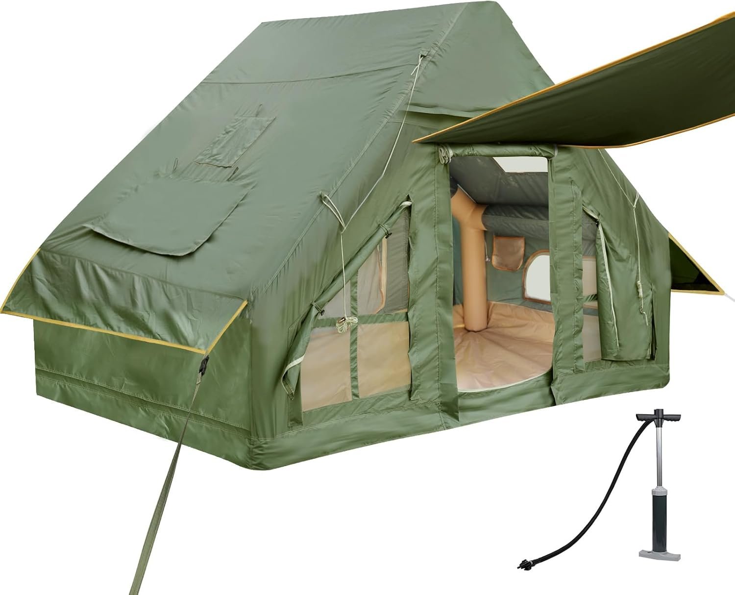 61v1IiFeNaL._AC_SL1500_.jpg Inflatable Camping Tent with Pump and Stove Jack, 4-6 Person Inflatable Tent for Camping, Easy Setup Waterproof Inflatable House Tent - Image 1