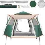 Camping Tent Large Tent 87" L 73" W 40" H with Instant Setup Outdoor Tent with 2 Doors,3 Windows,Removable Rainfly, Hexagonal Moisture-Proof Pad and Carry Bag,4/6/8 Person Weatherproof Tent