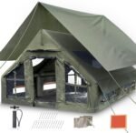 Inflatable Camping Tent, Luxury 4 Season Family Glamping Tents with Pump, Waterproof Canopy, Mesh Windows & Door, Clear Curtains & Skylight, for Travel & Adventure