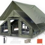 Inflatable Camping Tent, Luxury 4 Season Family Glamping Tents with Pump, Waterproof Canopy, Mesh Windows & Door, Clear Curtains & Skylight, for Travel & Adventure