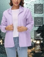 Women Waterproof Rain Jacket Lightweight Raincoat Packable Hooded Outdoor Windbreaker - Image 2