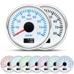52mm 2-1/6"  Speedometer Boat  Speedometer Odometer Car 80 Color Waterproof Marine Digital  Gauge 9-32V(White)