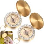 Pack of 2 Outdoor Compass, Portable Waterproof Pocket Compass, Portable Brass Compass with Luminous Numbers for Outdoor Activities, Camping, Hiking, Climbing, Navigation (Golden)
