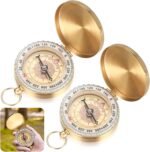 Pack of 2 Outdoor Compass, Portable Waterproof Pocket Compass, Portable Brass Compass with Luminous Numbers for Outdoor Activities, Camping, Hiking, Climbing, Navigation (Golden)