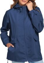 Women Lightweight Raincoat Waterproof Packable Outdoor Windproof Hooded Active Rain Jacket - Image 2