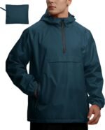 Men's Rain Jacket Waterproof Lightweight Packable Pullover Windbreaker with Hood for Travel Hiking Golf