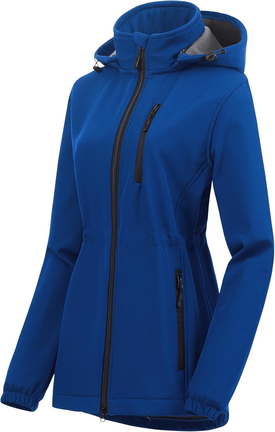 71dNs53LX7L._AC_SL1500_.jpg Women Lightweight Long Softshell Fleece Lined Jacket Raincoat With Removable Hood - Image 1