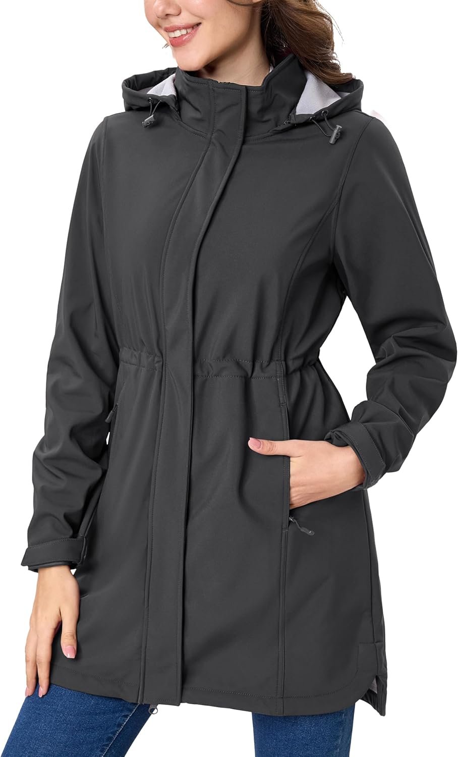 71hJHlsqJbL._AC_SL1500_.jpg Women Long Fleece Lined Jackets Warm Winter Windbreaker Rain Coat Hooded Softshell Windproof Insulated - Image 1