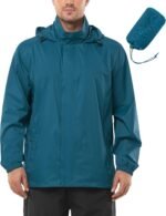Men's Rain Jacket Waterproof Lightweight Packable Rain Shell Raincoat with Hood for Golf Hiking Travel
