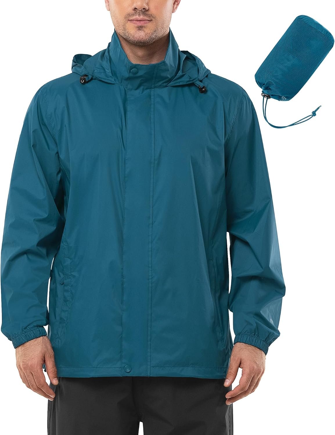 71s9dCm3iJL._AC_SL1500_.jpg Men's Rain Jacket Waterproof Lightweight Packable Rain Shell Raincoat with Hood for Golf Hiking Travel - Image 1