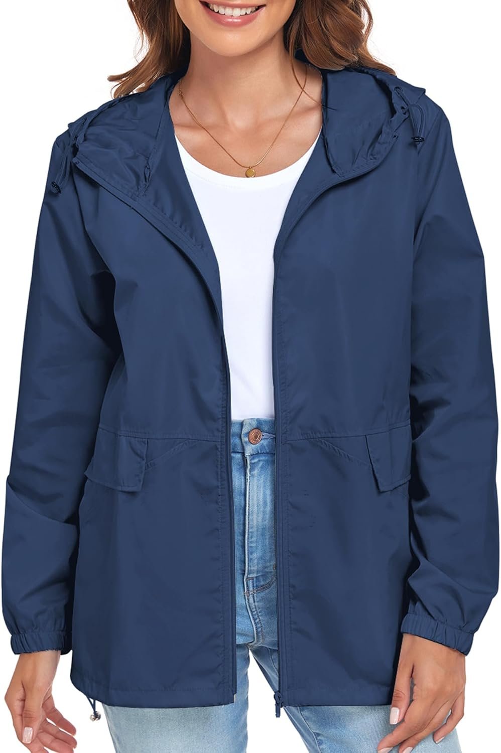 71tEtA4E29L._AC_SL1500_.jpg Women Lightweight Raincoat Waterproof Packable Outdoor Windproof Hooded Active Rain Jacket - Image 1