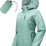 Packable Rain Jacket Women Lightweight Waterproof Raincoat with Hood Cycling Bike Jacket Windbreaker