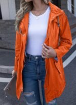 Rain Jacket Women Striped Lined Hooded Lightweight Raincoat Outdoor Waterproof Windbreaker - Image 2