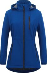 Women Lightweight Long Softshell Fleece Lined Jacket  Raincoat With Removable Hood - Image 2