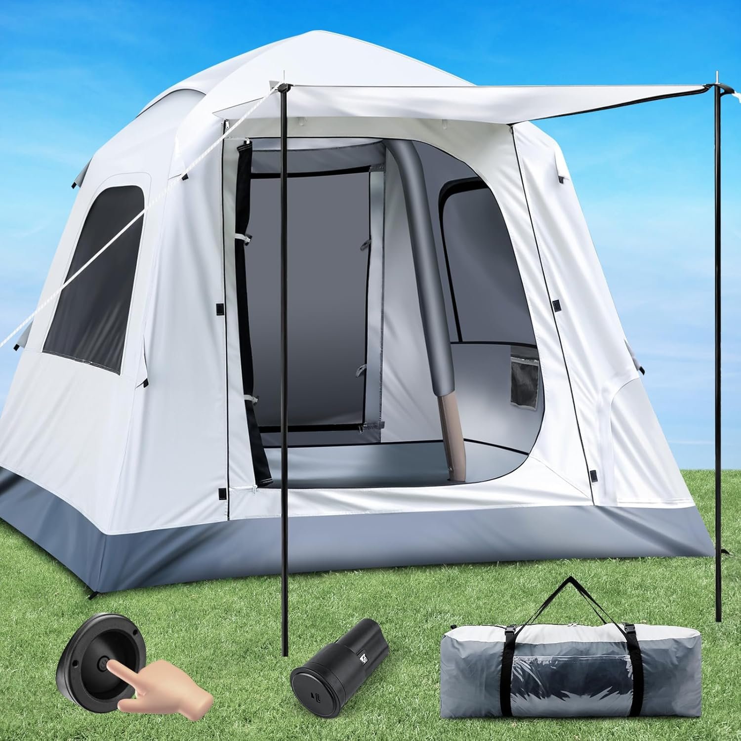 81lBOYBfTiL._AC_SL1500_.jpg Easy Set up Inflatable Camping Tent 3-4 Person Glamping Outdoor Air Blow Up Tents, Waterproof Inflatable House Tent for Adults - Image 1