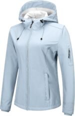 Women Softshell Jacket with Hood Fleece Lined Warm Lightweight Waterproof Insulated Windbreaker